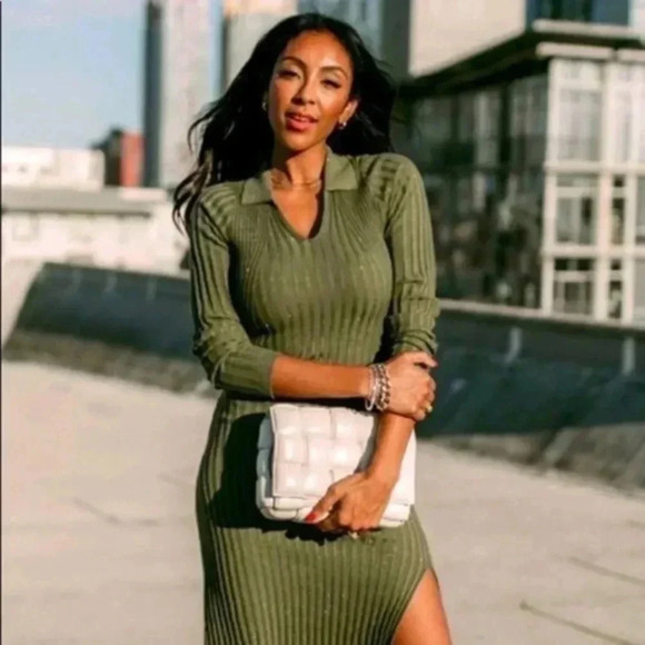 Amaryllis green ribbed Bodycon dress Small - Picture 1 of 12